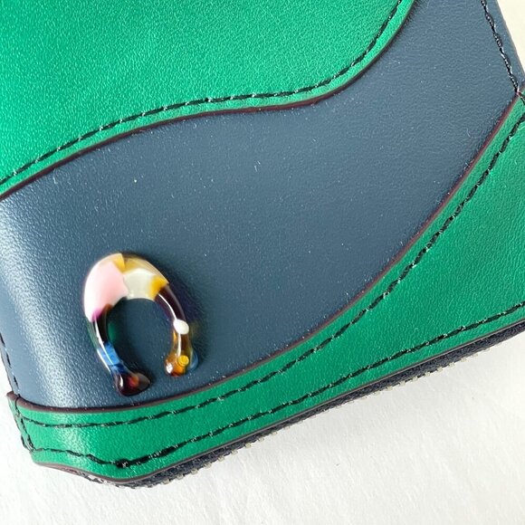 Coach Zip Around Wallet Coachtopia Wavy Stripe Upcrafted Leather CQ865 Green - Picture 8 of 10